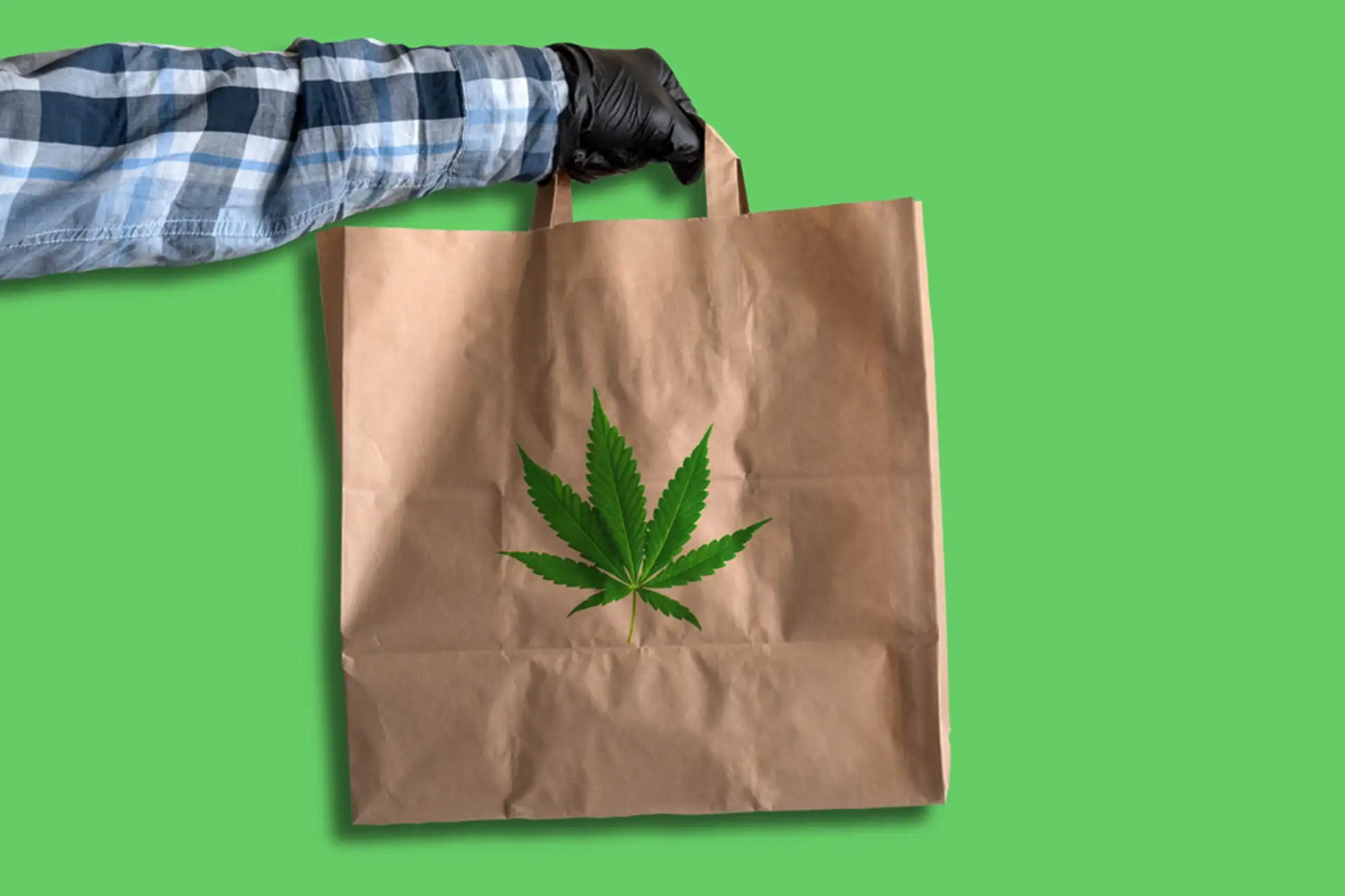 paper bag with a picture of a cannabis leaf