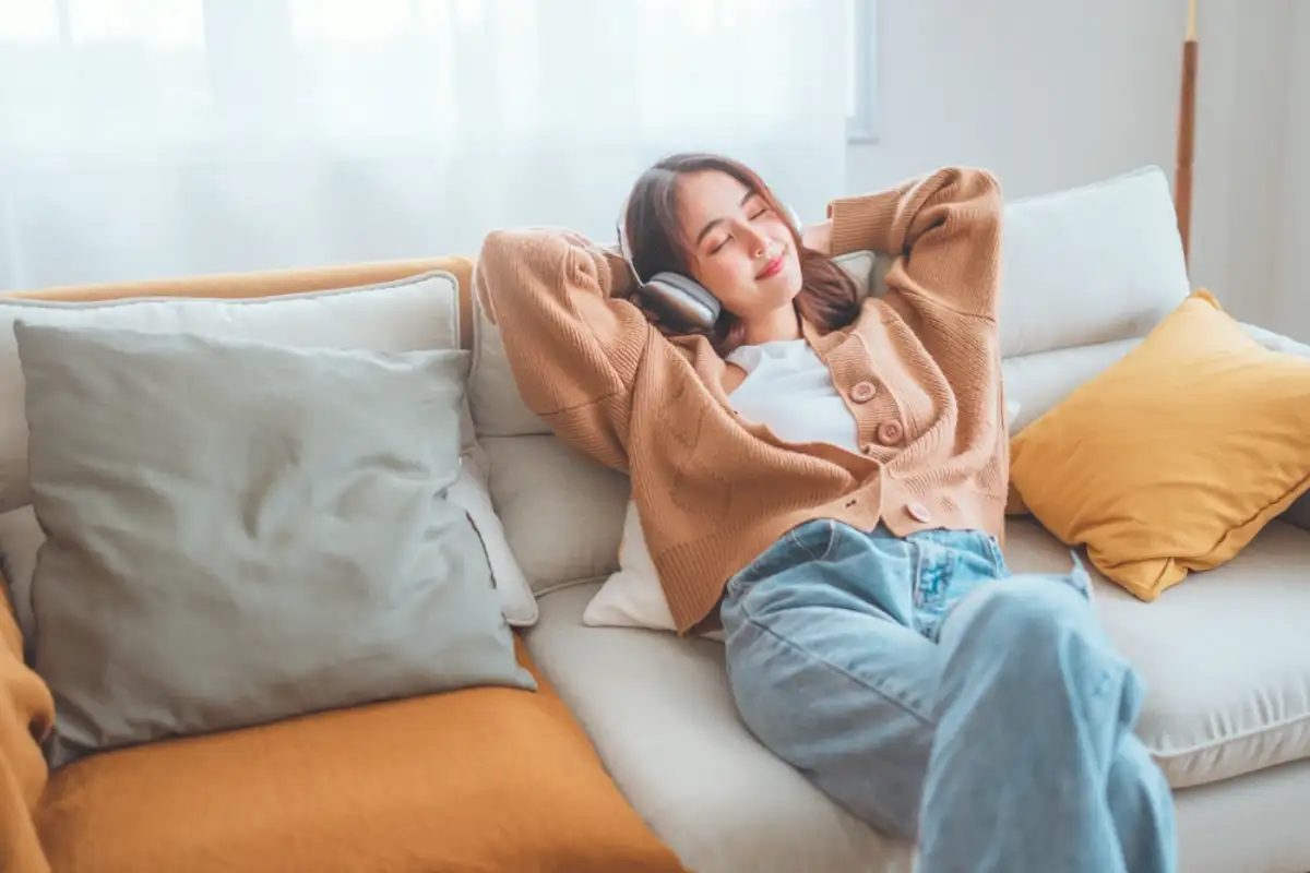 Young woman relaxing on couch