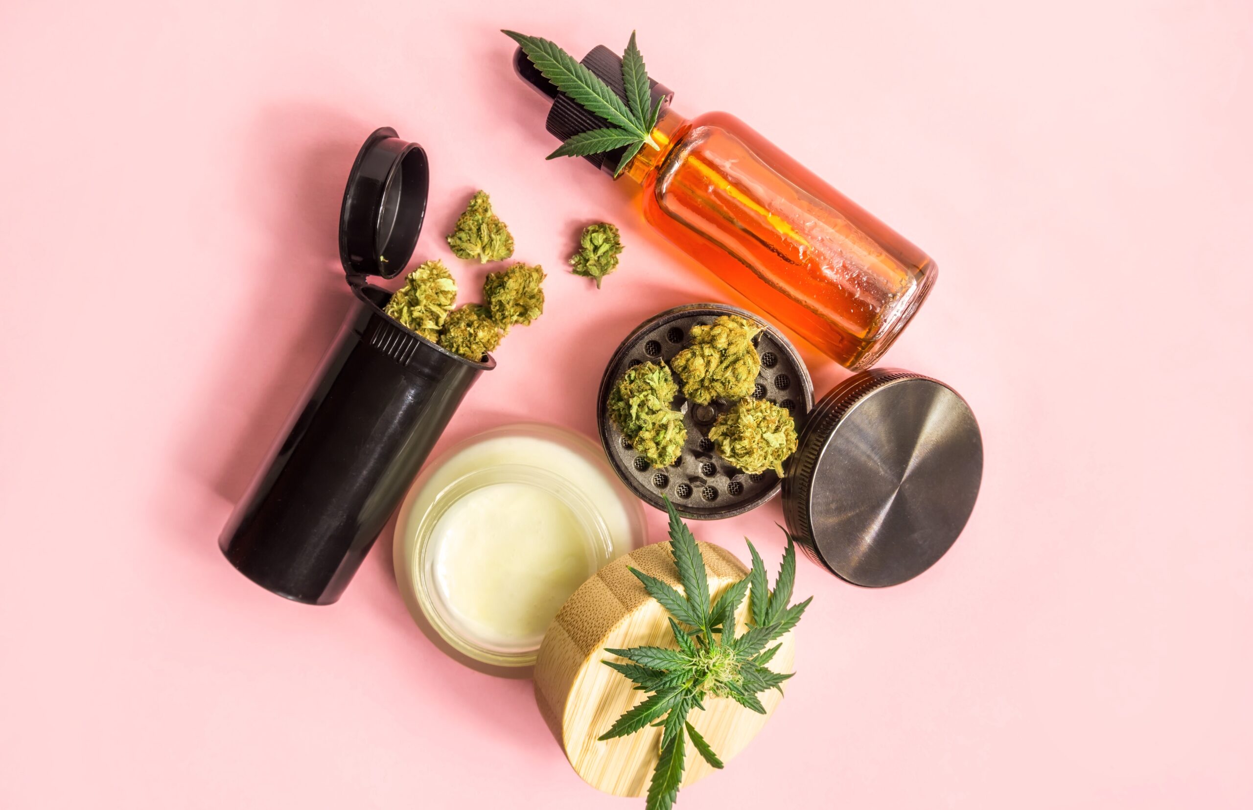 bottle with cannabis cbd oil hemp flower topical 