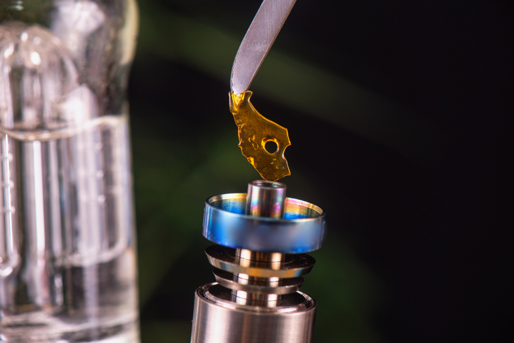 Macro Detail Of Dabbing Tool With Small Piece Of Cannabis